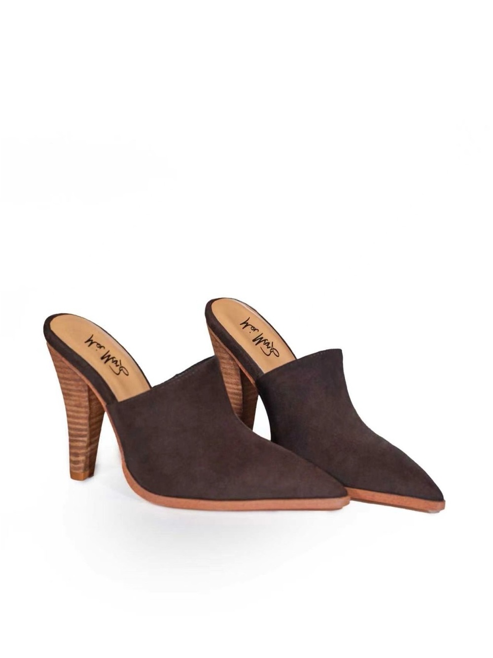 Dark Brown Vegan Suede Pointed-Toe Mule Heels